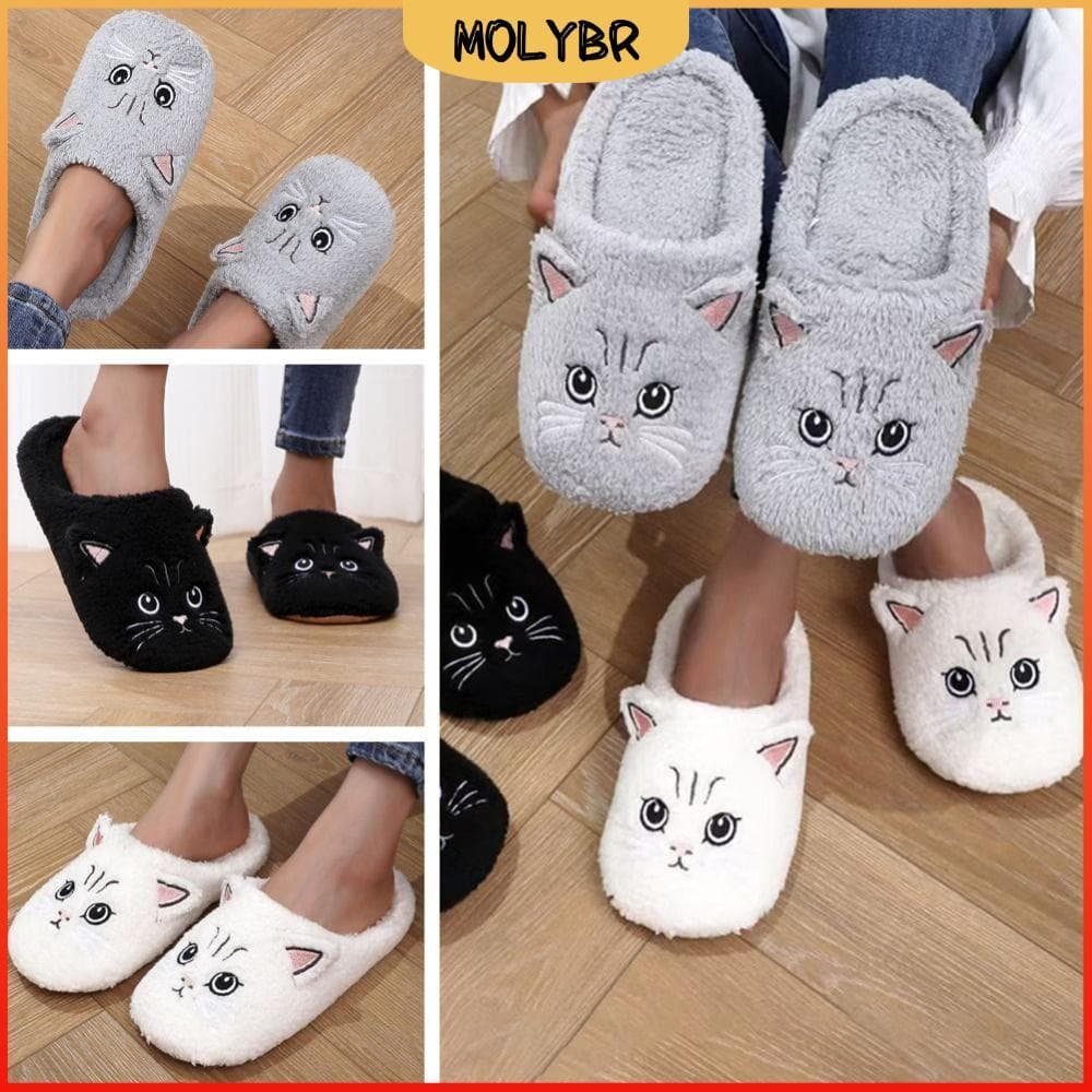 Chinelos De Casal MOLYBR , Algodão Femininos Com Estampa De Gato De Tecido Macio Confortáveis Para Casa