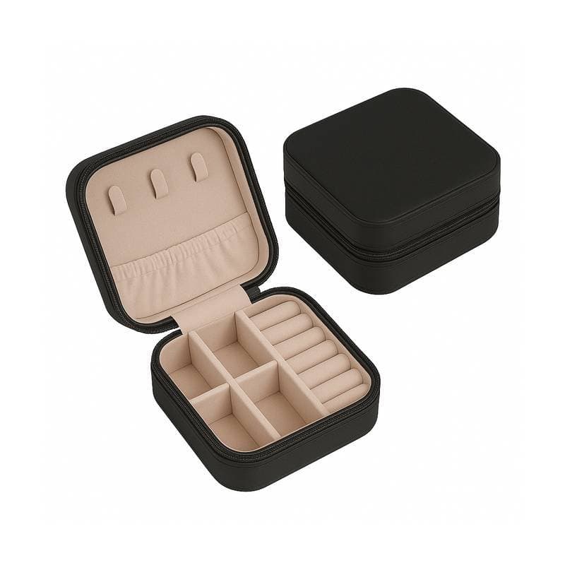 Kit 3 Mini Porta Joias Preto Couro Sintético com Ganchos