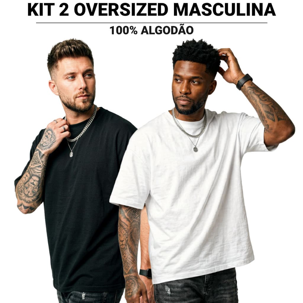 KIT 2 OU 1 Camisetas Oversized T-Shirt Masculina 100% Algodão Gola Alta Lisa Premium Dia a Dia