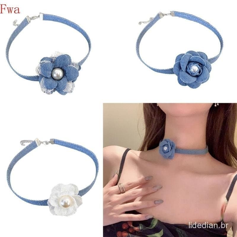 Fwa Elegante Denims Colar 3D Corrente Rendas Gargantilha Colares Tendência Verão Clavícula Jewe
