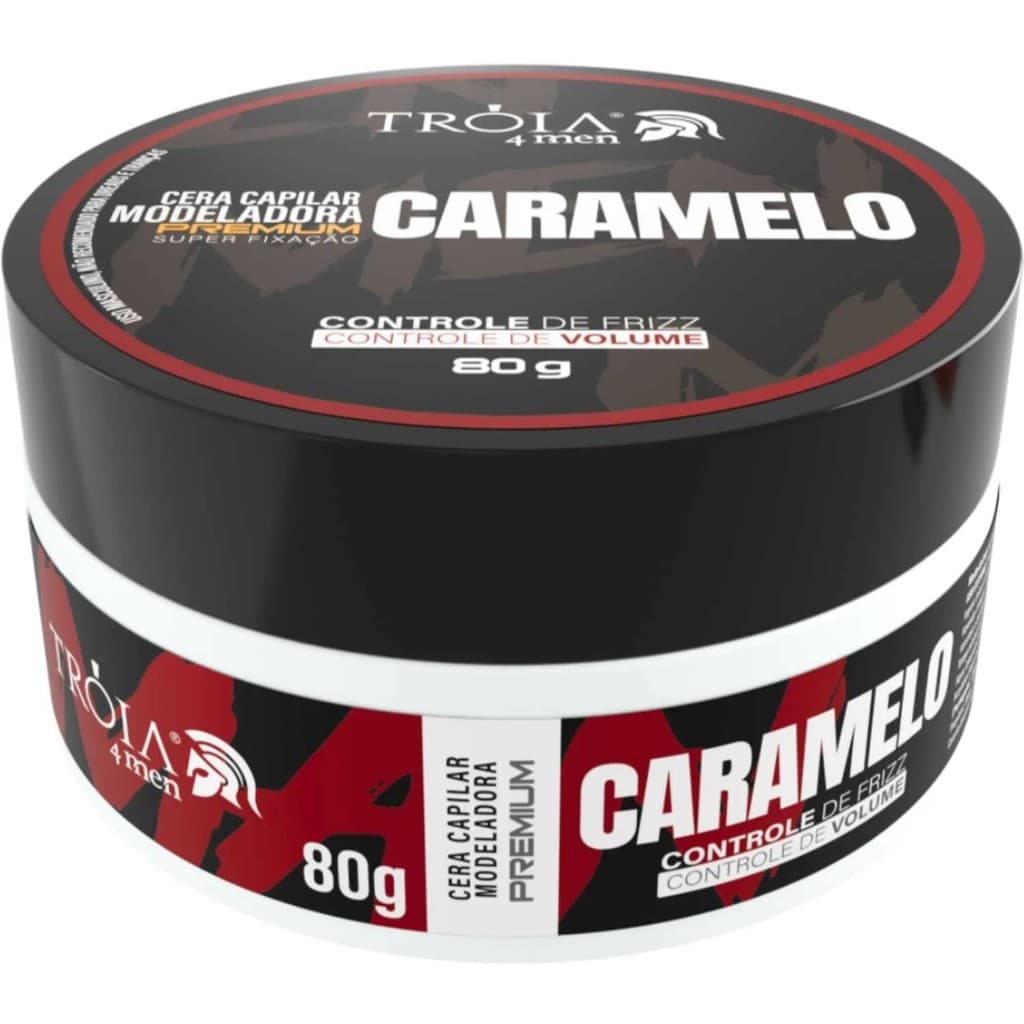 Cera Modeladora cabelo Caramelo Tróia Hair 80g Fixação Extra Forte Efeito Brilhante Profissional para Barbearia