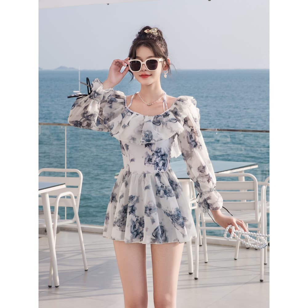 Maiô feminino verão conservador capa barriga mais magro olhar estilo fada manga longa coreano primavera quente Boxer sai