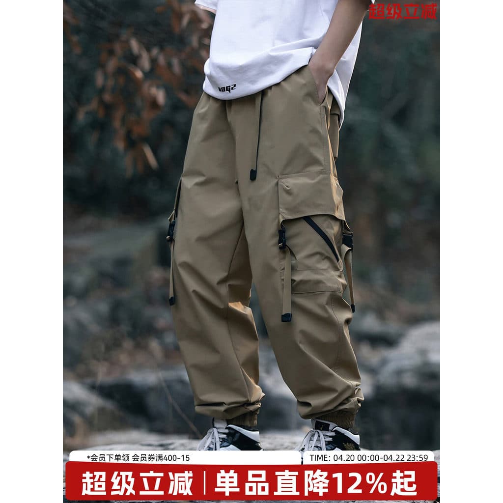 AOGZ macacão americano masculino primavera outono jaquetas soltas retas calças casuais americanas calças de paraquedas d