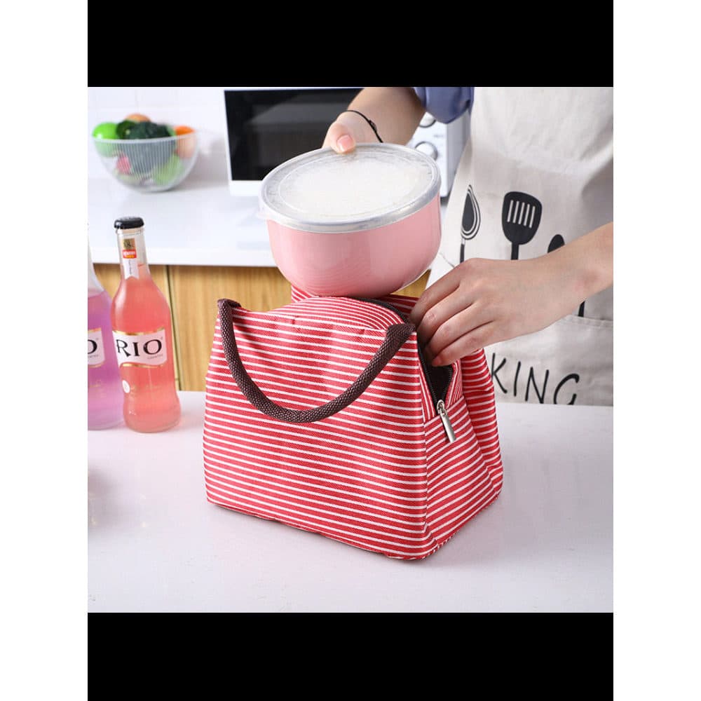 Lancheira listrada japonesa, bolsa isolada para estudantes com arroz, à prova d'água, à prova de óleo, grande capacidade