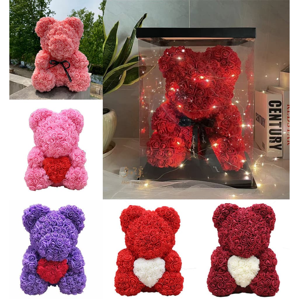 Flores Artificiais Fofas Urso Fofo Dia Dos Namorados Rosa Vermelha Falsa Decoração Artificial Presente De Namorada E -