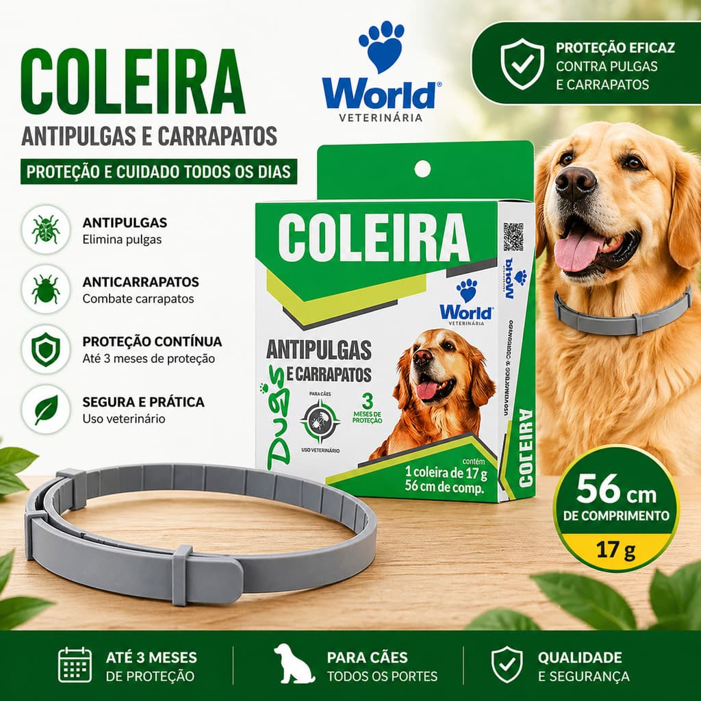 Coleira Antipulgas Anticarrapartos Dug’s World 17g 56cm para Cães