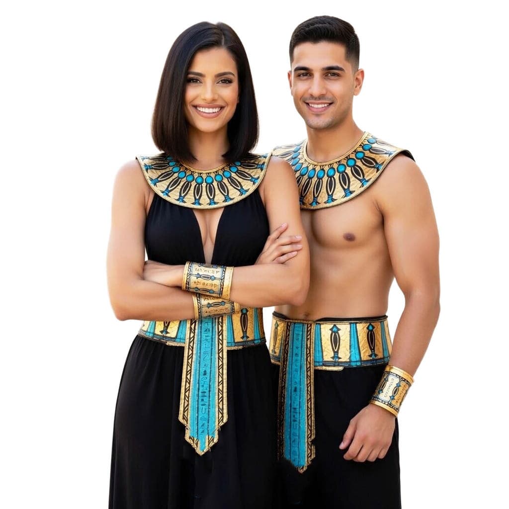 Fantasia Egípcia Cleopatra Faraó Kit 4 Peças Unissex Festa Temática Carnaval - Tamanho 42/44