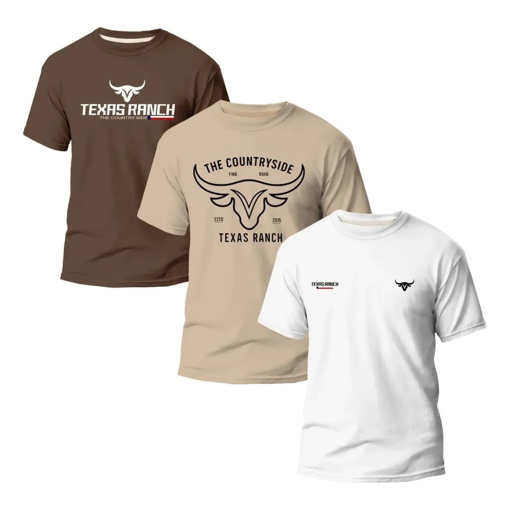 Kit 3 Camiseta Texas Country Básica Masculina Farm