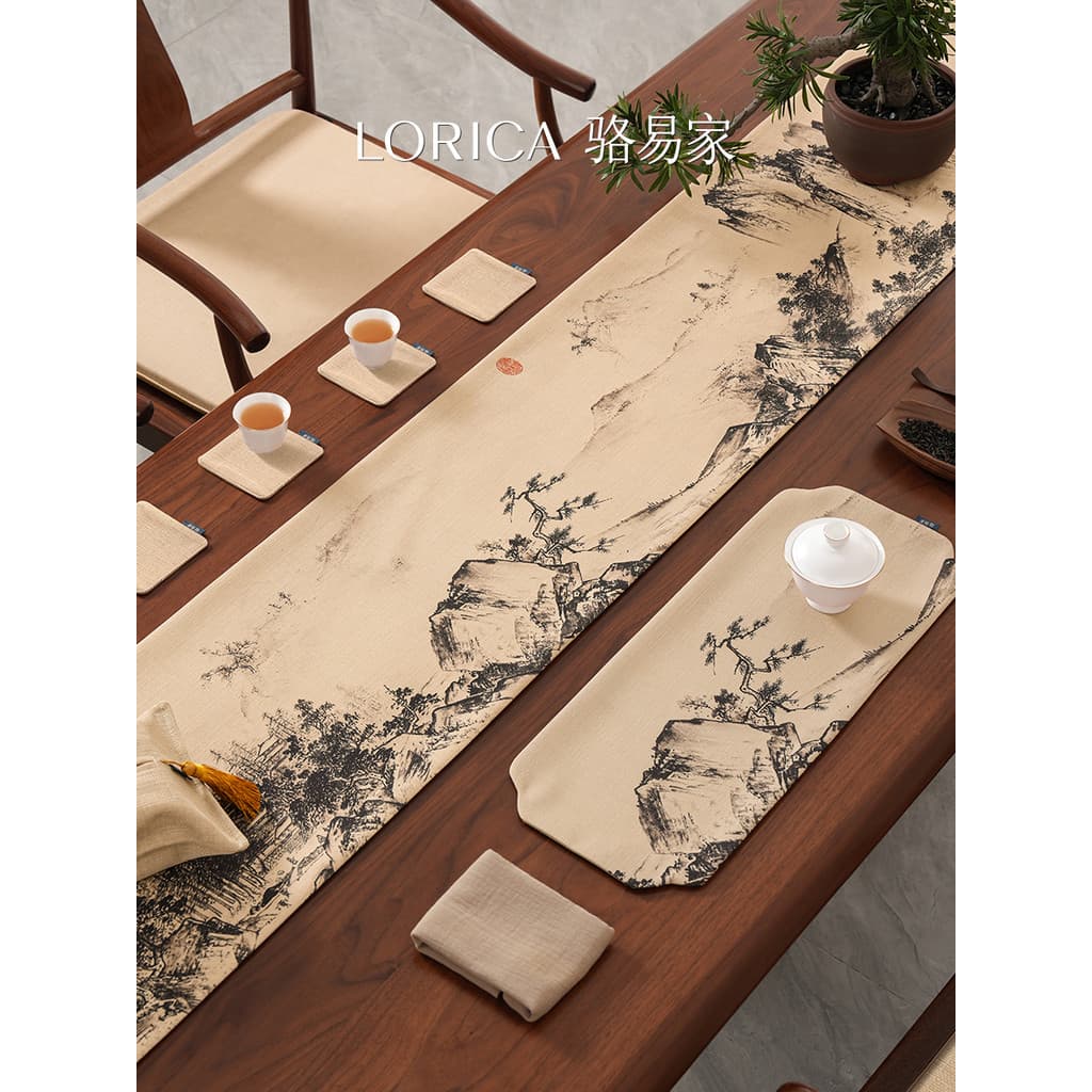 Luoyi's Home Xishan Qingyuan Corredor de mesa estilo chinês Zen Mesa de chá à prova d'água Tapete de mesa de chá Toalha