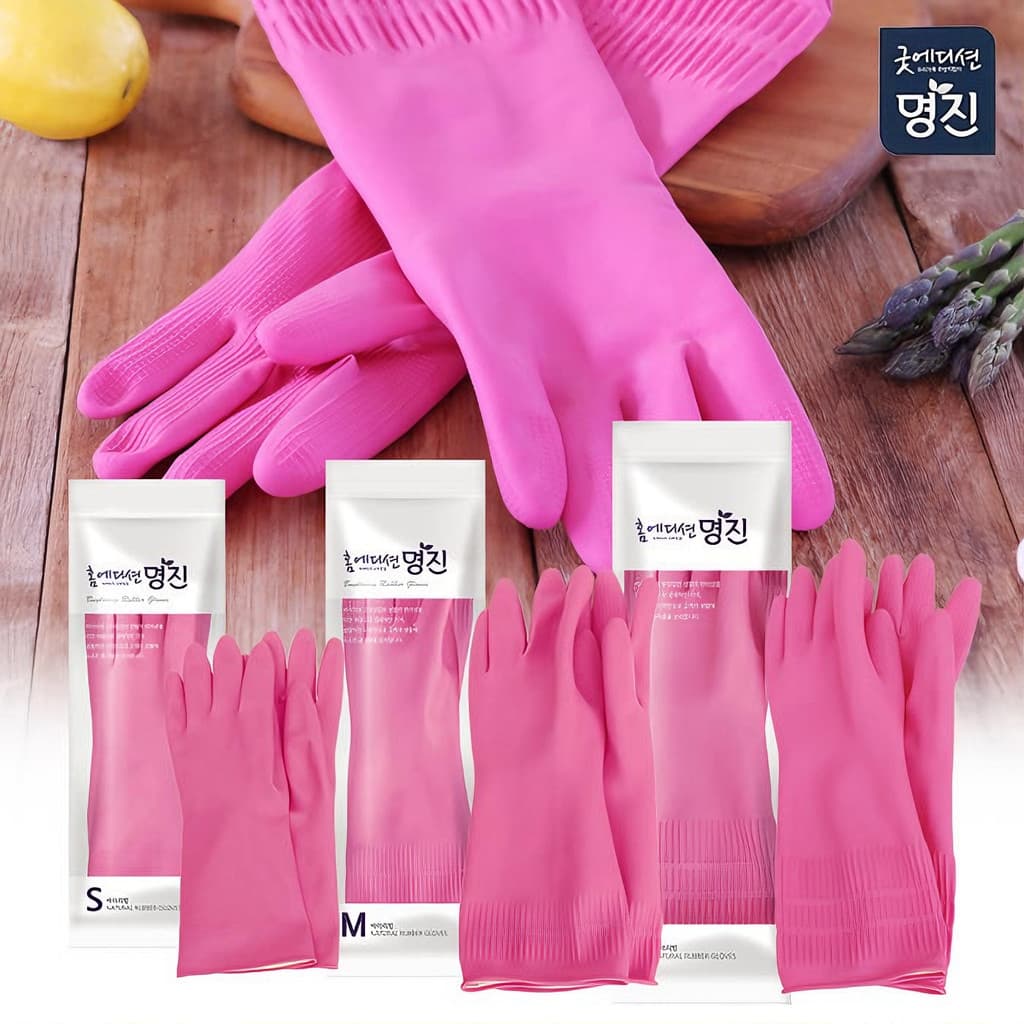 Coreia m m m Mingjin luvas de borracha rosa luvas de trabalho doméstico luvas de limpeza de látex brilhante estilo Regul