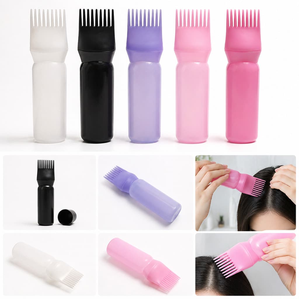 Pente Frasco Aplicador Tintura Cabelo Dosador Raiz Coloração Tratamento Capilar Sem Sujeira