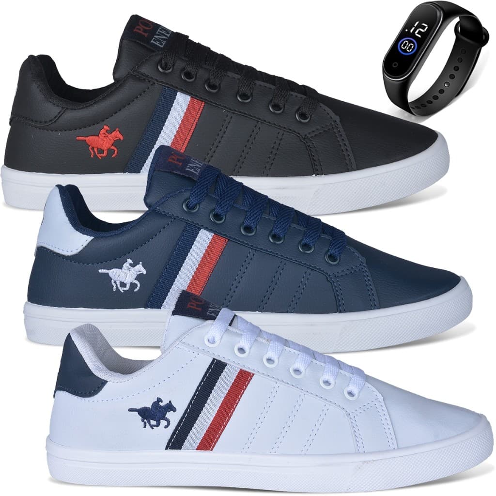 Kit 3 Sapatênis Masculino polo Energy 3279 Confortável Oferta + Relógio