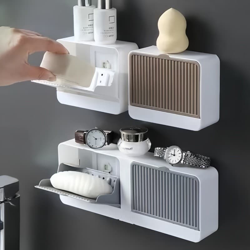 Porta Sabonete Duplo De Parede Com Tampa Flip E Bandeja De Drenagem Mantém Sabão Seco Oferta
