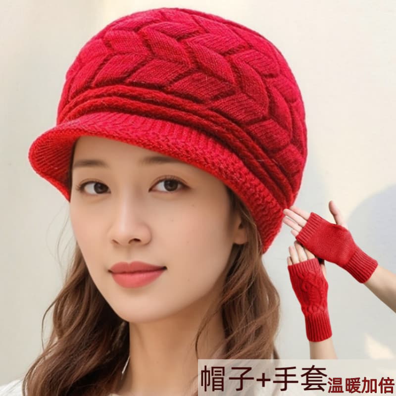 Idosos Benming Ano Chapéu Vermelho Luvas Inverno Senhoras Malha Lã Inverno Meia-idade Mãe Idosa Chapéu Quente