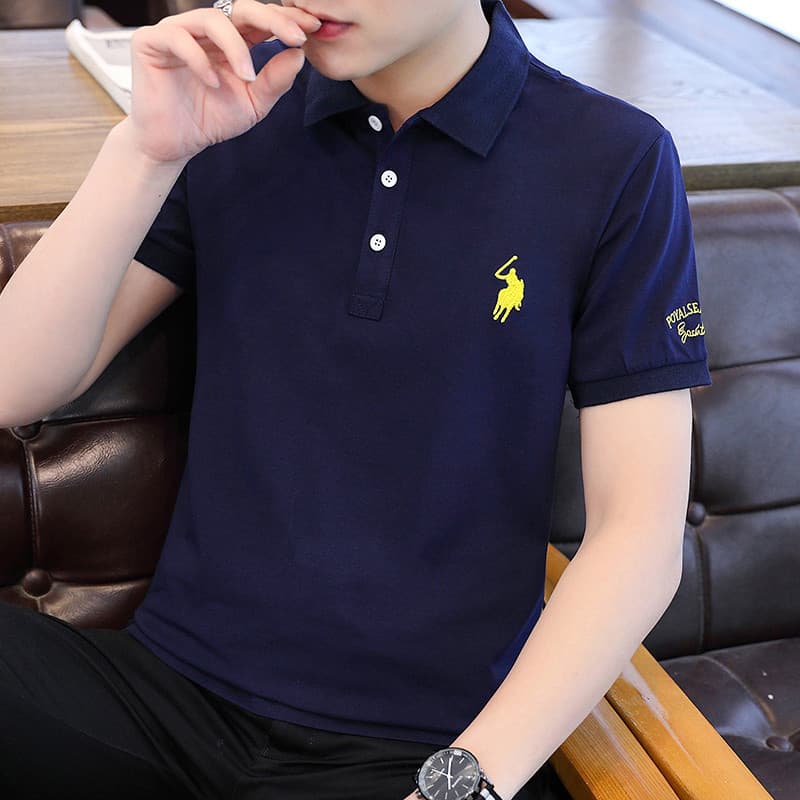 Camiseta masculina de manga curta com lapela de verão com gola bordada etiqueta polo camisa Street Wear Slim-fit meia ma