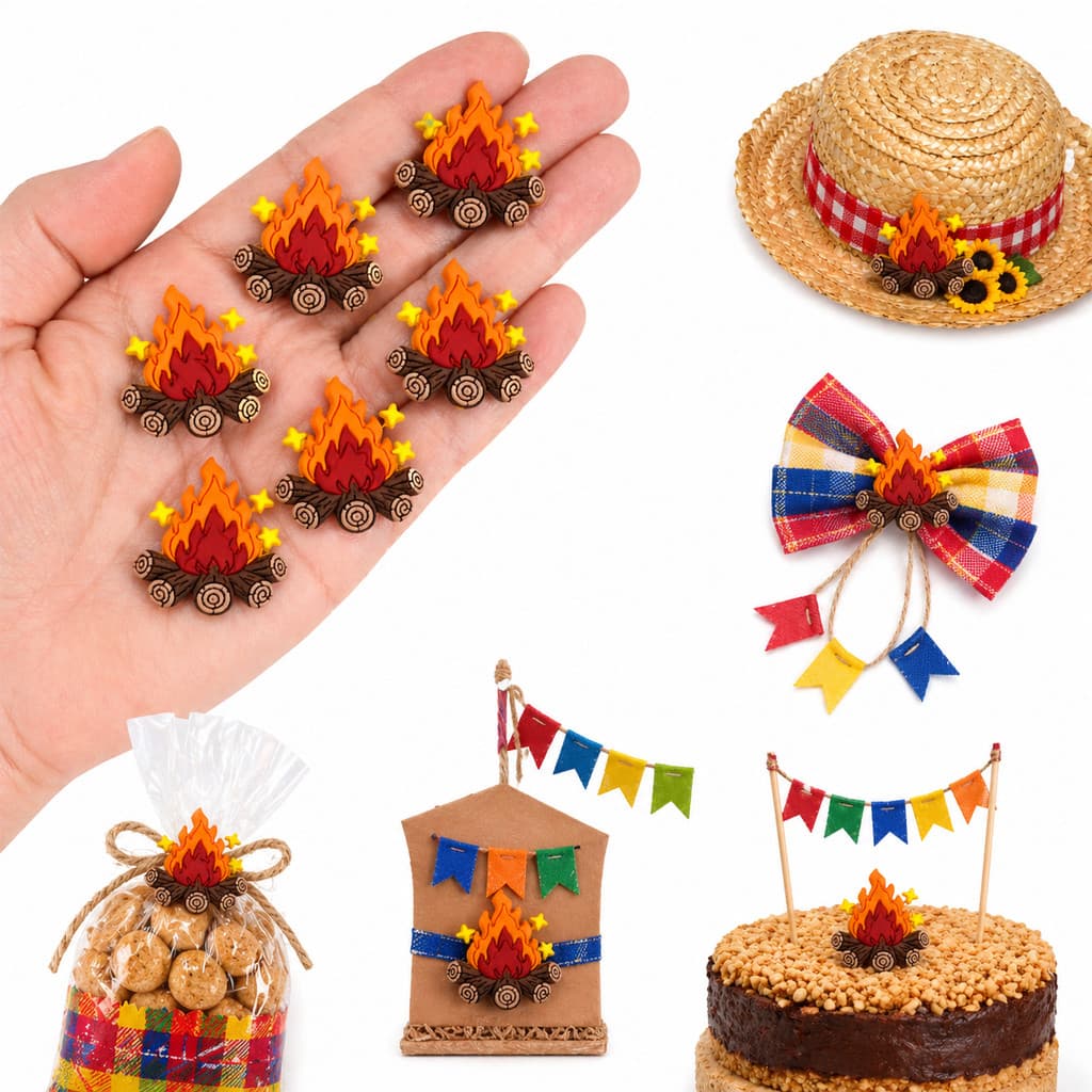 Aplique Fogueira Emborrachada Festa São João para Laços Infantis, Vestidos Juninos, Tiaras,  Artesanato, Personalização