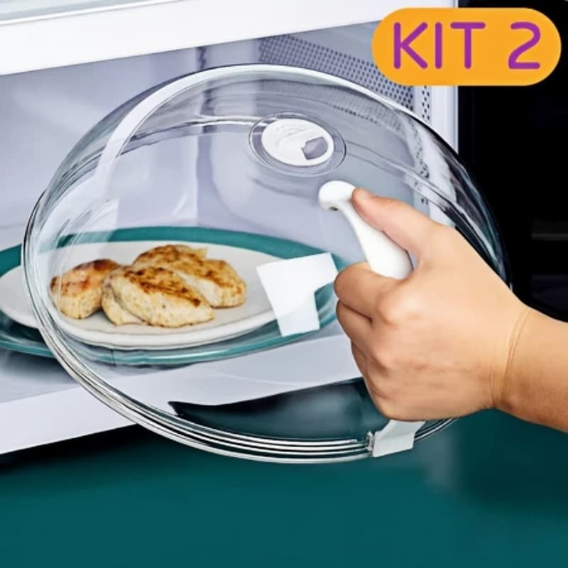 Tampa Microondas Anti-Respingo Com Alça e Válvula Livre de BPA Premium Transparente Pratico-TRC1