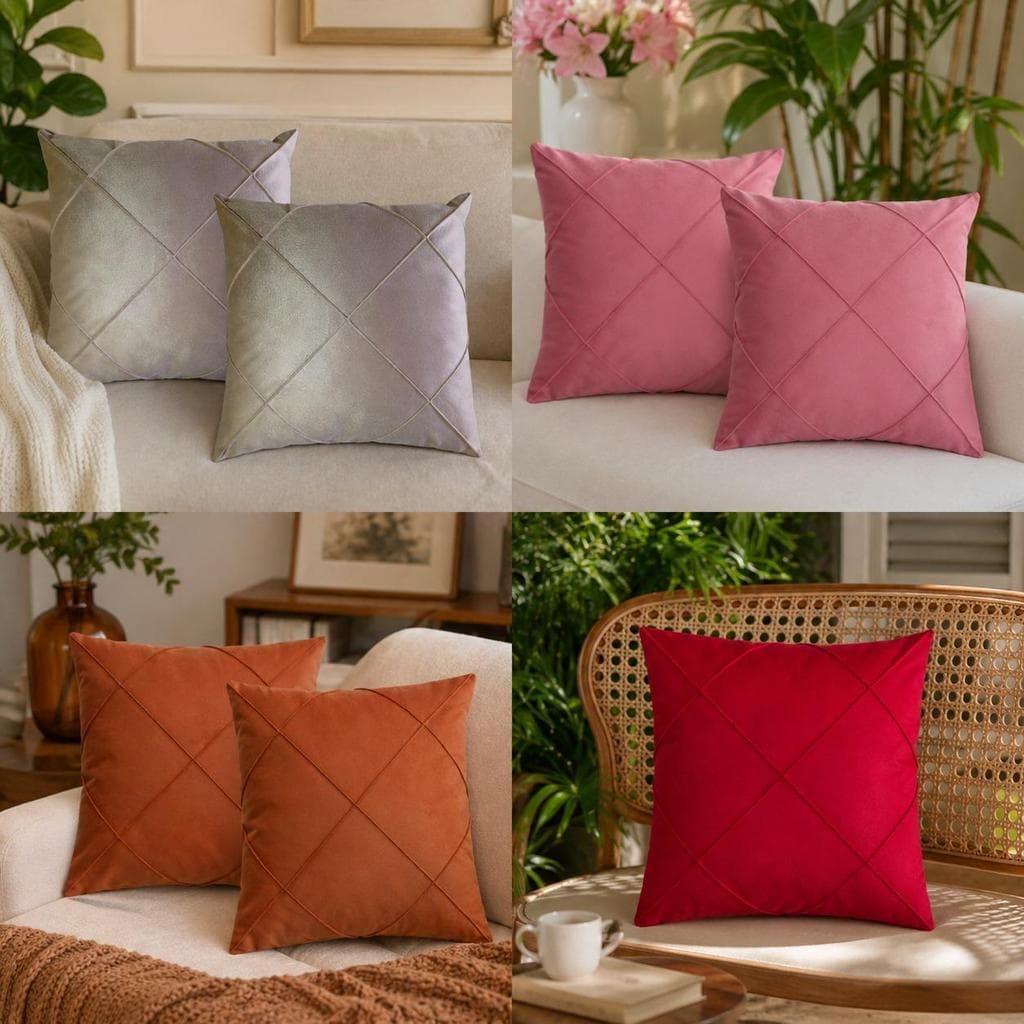 Kit 6 Almofada Suede Drapeada 45x45 Luxo Premium Macio Decorativa Sala Quarto Sofá Zíper Invisível