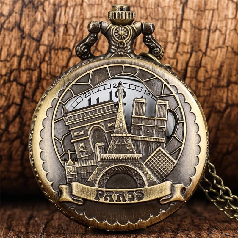 Steampunk Oco Para Fora Paris Capa Masculino Feminino Quartzo Analógico Relógio De Bolso Colar Corrente Presente