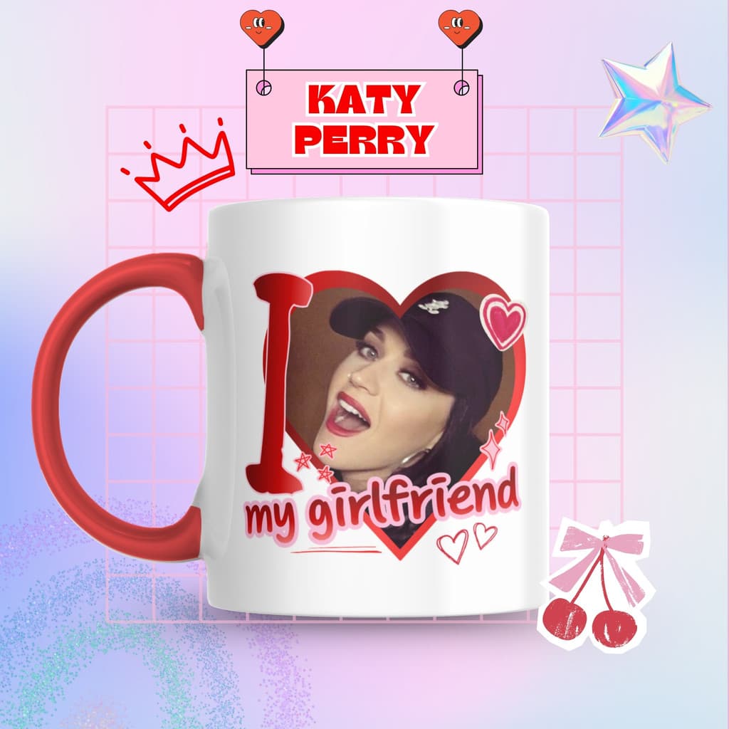 Caneca Xicara Porcelana 325ml Katy Perry KatyCats Namorada Fã Personalizada Presente Decoração Casa