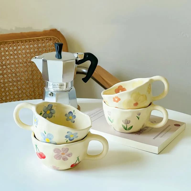 Caneca Cerâmica De Flor Irregular Pitada À Mão , Xícara De Chá De Leite De Café Da Manhã Estilo Coreano Ins