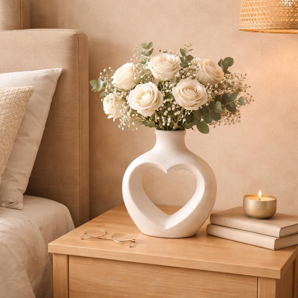 Vaso Decorativo Coração Branco 18cm Mesa Centro Sala Love