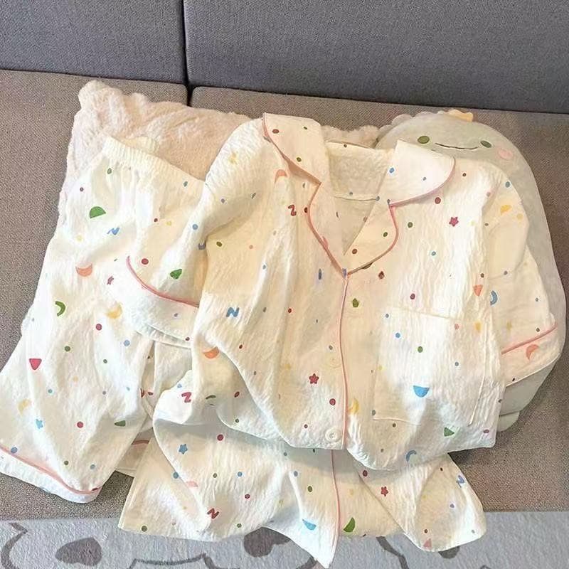 Star Moon Colud Pijama De Algodão Feminino Verão Macio Roupa De Dormir Para Mulher Tiros De Manga Curta