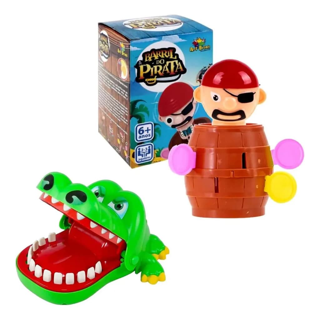 Kit Jogo Barril Pirata Pula Crocodilo Jacaré Morde Dedo