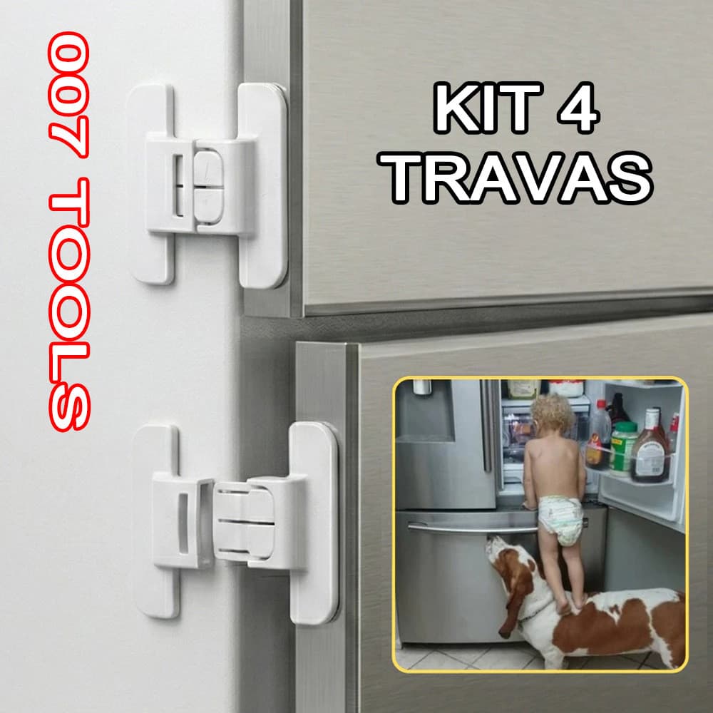 Kit 4 Travas Geladeira Bebê Segurança Infantil Adesivo 3M Armário Porta Gaveta