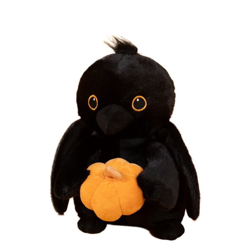 Fofo ​ Corvo Segurando Abóbora 30cm , Bicho De Pelúcia Com Tema De Halloween-Decoração Assustadora Para Festa , Exibição