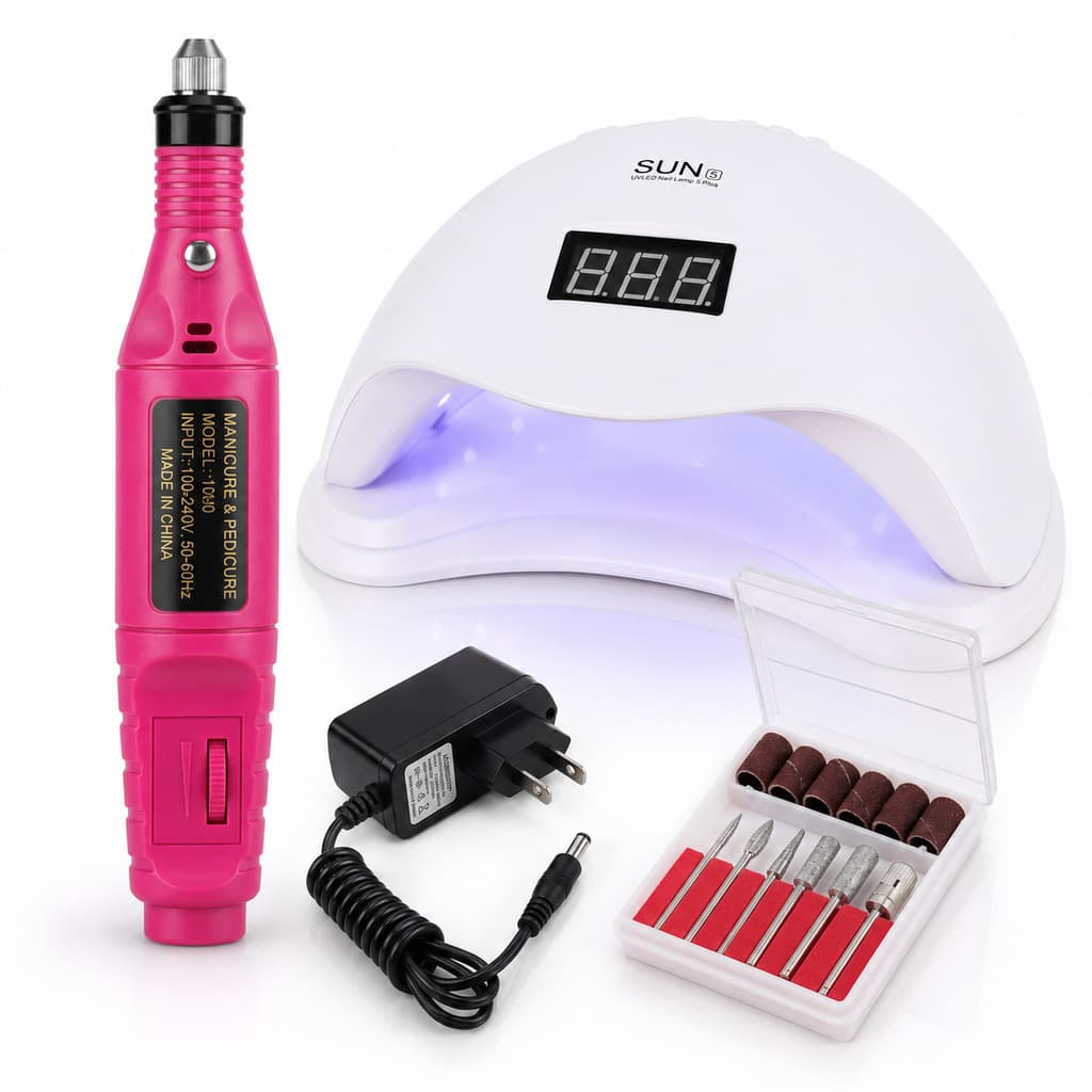 Kit Manicure profissional Cabine Sun 5 LED UV 48w Motor Lixadeira Elétrica Caneta Unhas Gel Unha