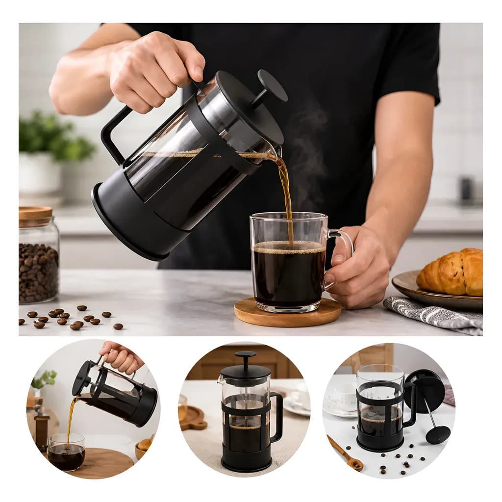 Cafeteira Prensa Francesa MO-AK-55 350ml Vidro com Filtro Inox para Café e Chá Sustentável