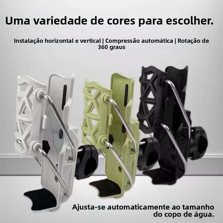 Suporte Porta Copo Garrafa Universal 360° Ajustável para Moto Bicicleta Bike Clipe Rápido Guidão Rotação Completa Fácil