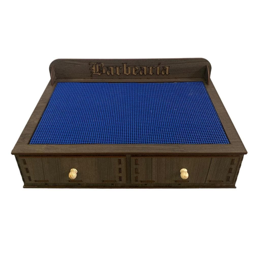 Bancada com Tapete Porta Máquina com Gaveta e Porta Pentes Barbearia Profissional MDF Pronta Entrega Envio Imediato