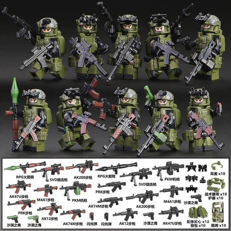 Blocos de montar Lego, minifiguras de forças especiais Alpha, soldados SWAT, vilões militares, armas, montagem, brinqued