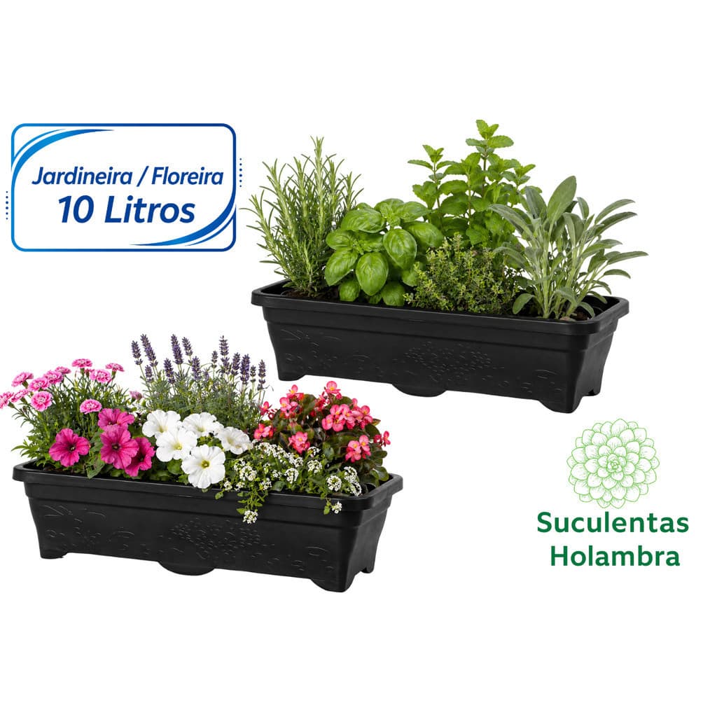 Kit 4 Vasos Jardineira Floreira Grande 10 Litros 47 cm – Cor Preta
