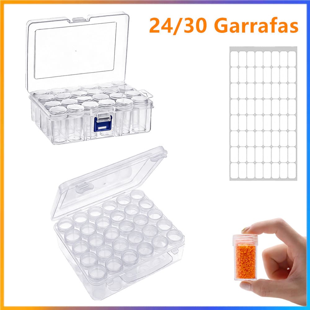 Conjunto de caixa de armazenamento de grade 24/30, contas soltas de pintura de diamante, organizador de contas de Manicu