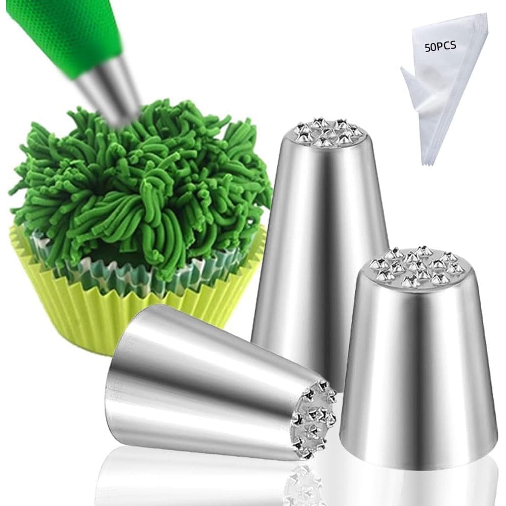 Conjunto de 3 Tamanhos de Bicos de Confeitar para Decoração de Bolos, com 50 Sacos de Confeitar Descartáveis, Bicos de C
