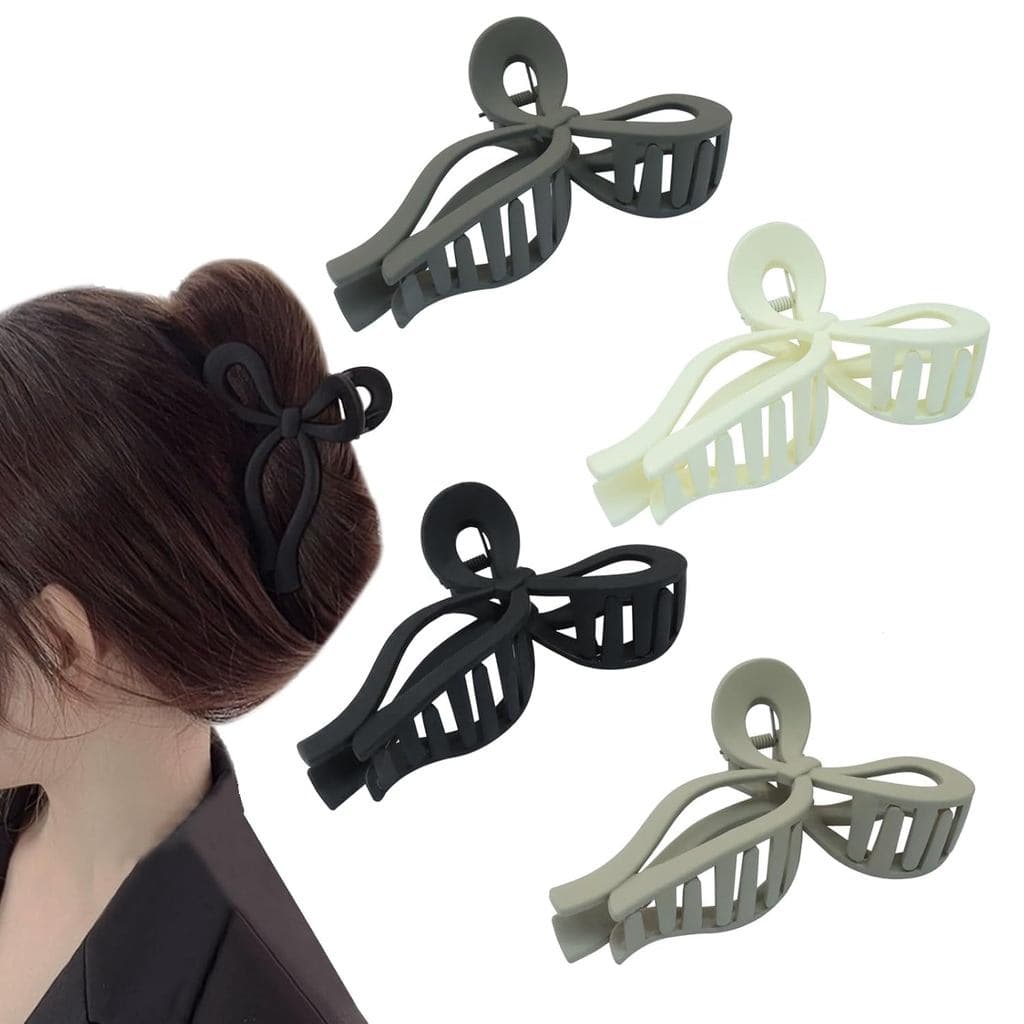 Conjunto de 4 Presilhas de Cabelo com Laço Fosco - Acessórios de Cabelo de Plástico Grandes de 5,1" para Mulheres, Presi
