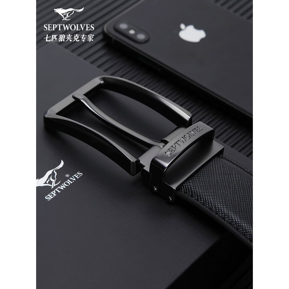 Sete cavalos lobo pino fivela cinto de couro genuíno cinto masculino caixa de presente marca High-End All-Match moda pre