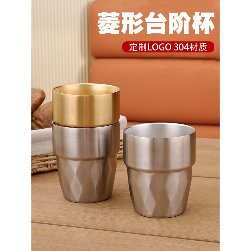 Copo de água de aço inoxidável 304, estilo coreano, copo de cerveja comercial, camada dupla, Anti-escaldante, xícara de