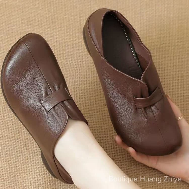 2024 Primavera Novas Mulheres Dedo Do Pé Único Veludo Sapatos Vintage Sola Macia Couro Superior Mãe M3DY