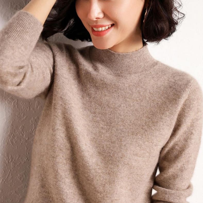Cross-Border atacado novo produto meia gola alta camisola feminina outono inverno curto pulôver cor sólida solto Casual