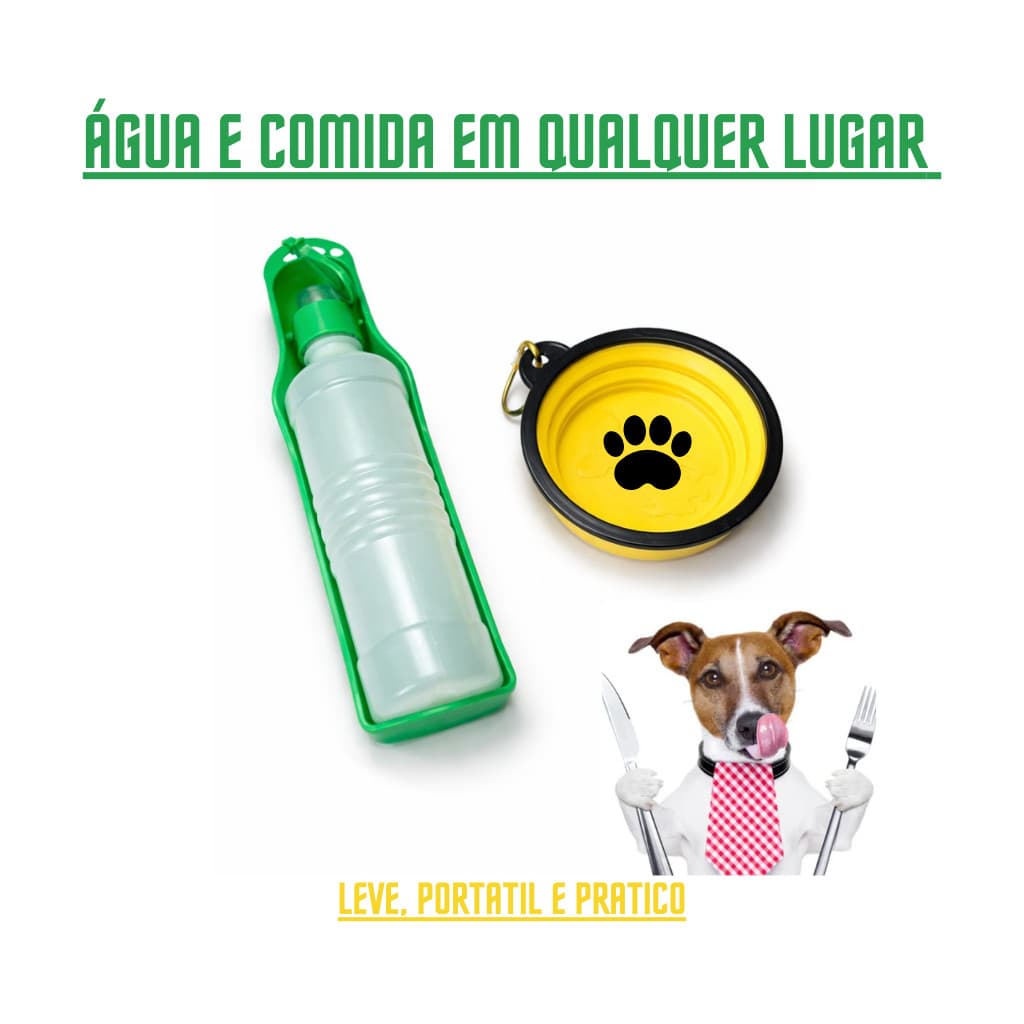 Bebedouro Portátil Pet 500ml Anti Vazamento + Comedouro | Seu Pet Hidratado em Qualquer Lugar