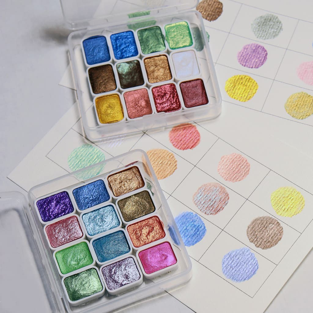 Embalagem de pigmento aquarela perolado 1ml12 cores caixa Manicure flores emaranhadas manchas escrita caligrafia pigment
