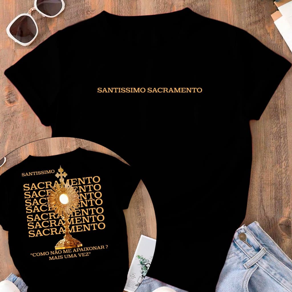 [Camiseta Premium em Algodão Puro]CC Tradicional Santissimo Sacramento Religiosa 100% Algodão