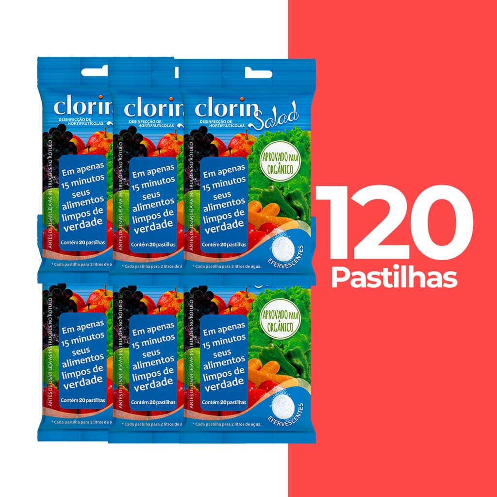 Higienizador de Alimentos Frutas Verduras e Legumes Comum e Organico com 120 Pastilhas - Clorin Salad