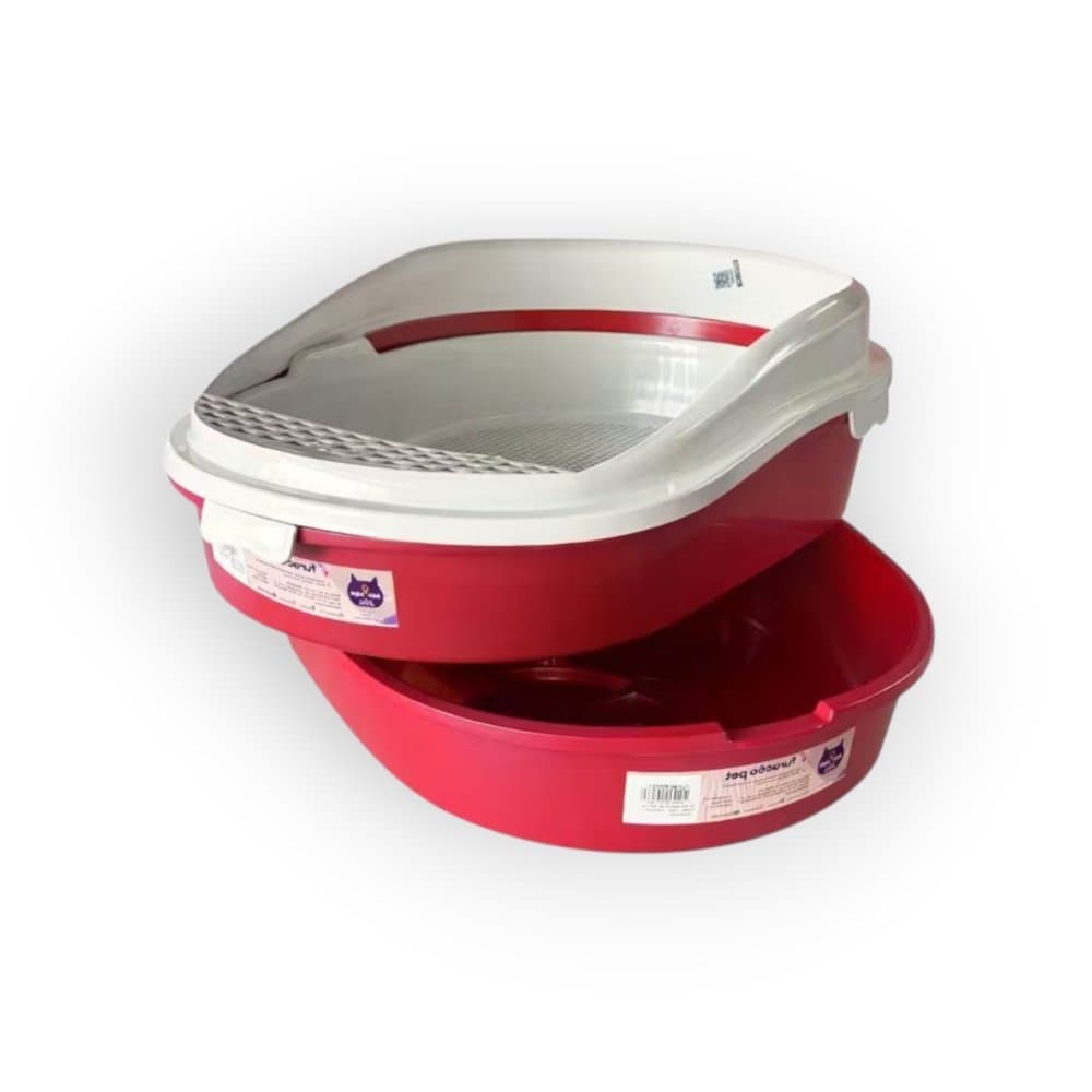 Bandeja Higiênica Gato Furba Elegance Vermelha com Peneira Autolimpante Caixa de Areia Grande Anti Areia Fácil Limpeza