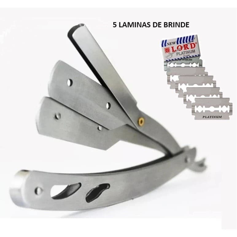 Navalha De Aço Navalhete Prata Navalhete Profissional Aço Inox Umi Prata (C/5 Lâminas) Preta Inox