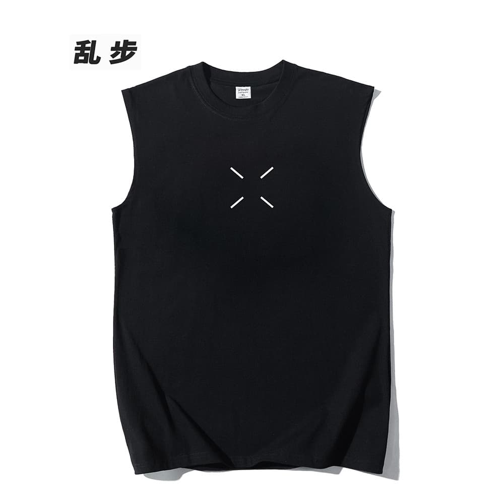 Colete de algodão puro preto masculino verão Bottoming camiseta pesada street Wear sem mangas americano High street solt